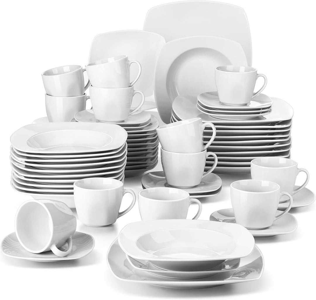 MALACASA, Serie Julia, Geschirrset 12 Personen, 60 Teilig Porzellan Geschirr Set,Kombiservice Tafels