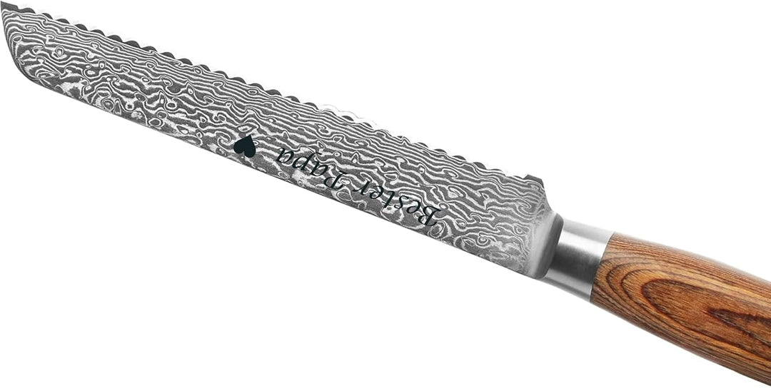zayiko Minami Premium Brotmesser mit Gravur – Personalisiertes Damastmesser, 20cm Wellenschliff-Klin