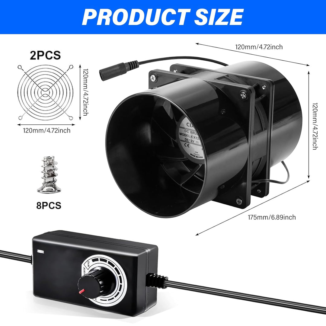 DC 12V Rohrventilator, 100mm Axial Rohrventilator, Lüfter Axiallüfter Abluftventilator, Rohrlüfter R
