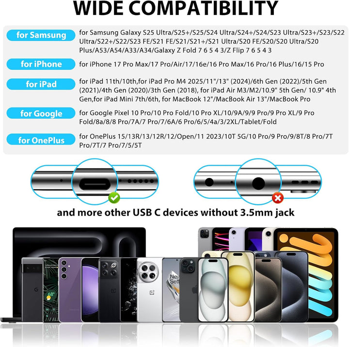 USB C Kopfhörer für iPhone 16 17 Pro 5G Galaxy A55 A57,On Ear Typ C Headset | USB C Anschluss Ohrhör