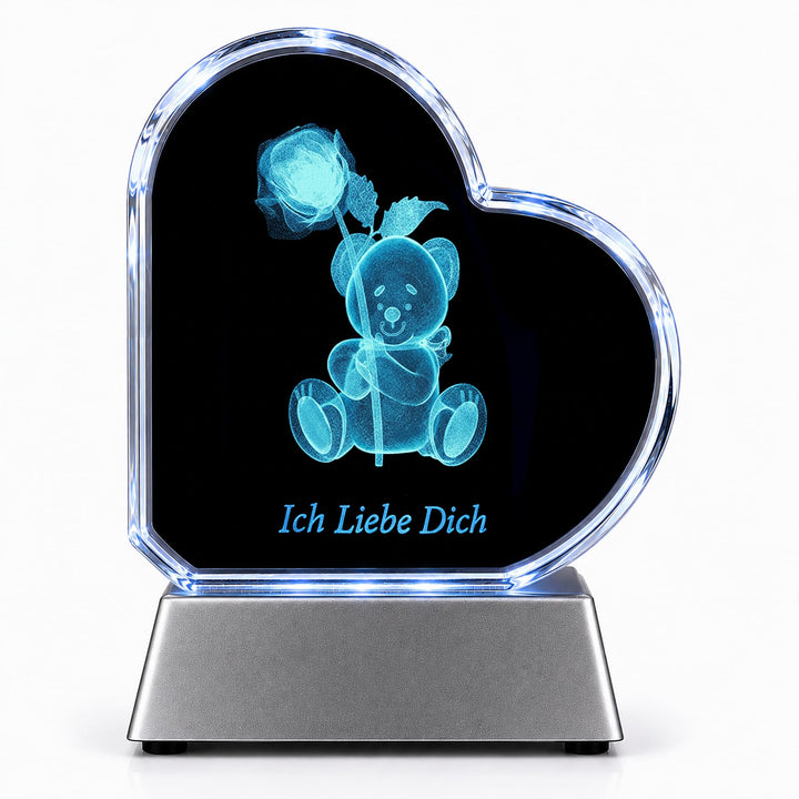 Kaltner Präsente Geschenkidee – Herz aus Glas: Kristallglas mit 3D-Laser-Gravur Teddy Rose/Ich Liebe