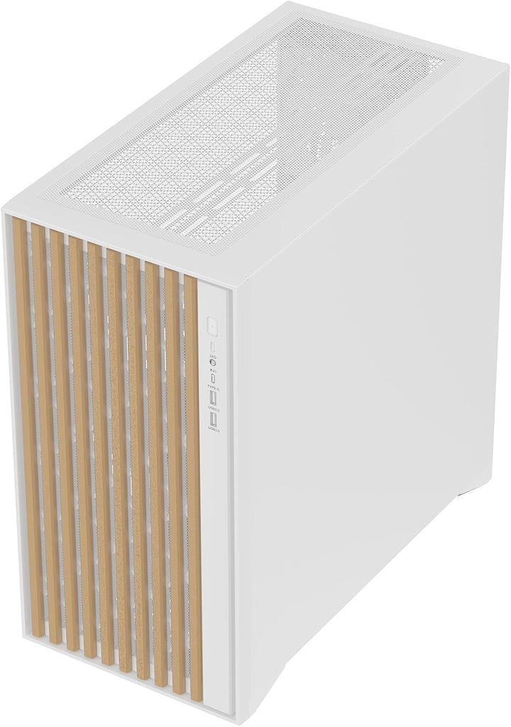 Itek Case Woody - Gaming Tower, ATX, 3x14cm White Fan, 2xUSB3, Type-C, Wood Front, Temp Glass Side P