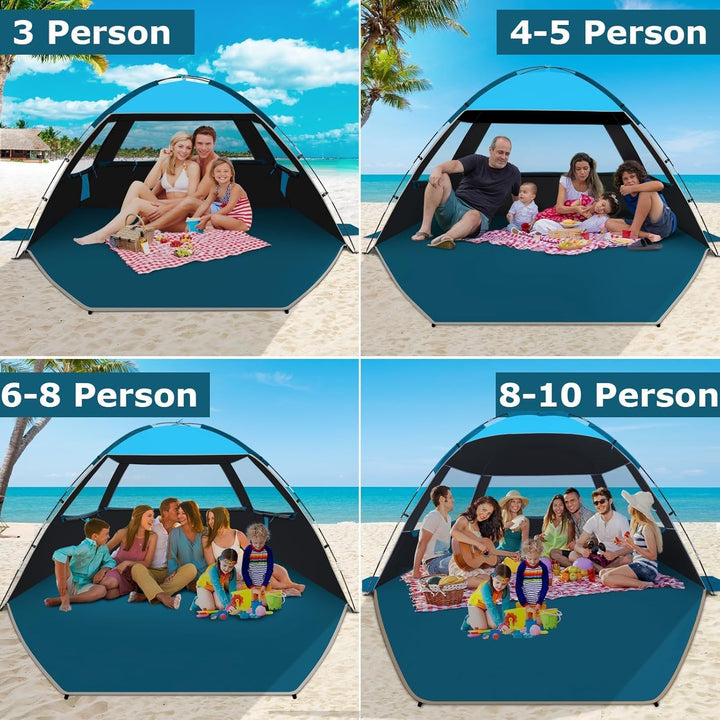 COMMOUDS Strandmuscheln, Tragbarer Strandzelt mit UV-Schutz 99+, Familie Sonnenzelt Strand mit 3 Mes