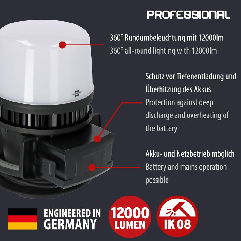 Brennenstuhl Multi Battery LED 360° Hybrid Baustrahler 12050 MH (12000lm, IP54, LED Arbeitsstrahler