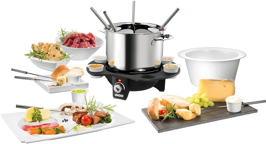 UNOLD Fondue-Elegance, Fondue-Set, Wechseltopf (Edelstahl/Keramik), Zubehör, für 8 Personen, 48645