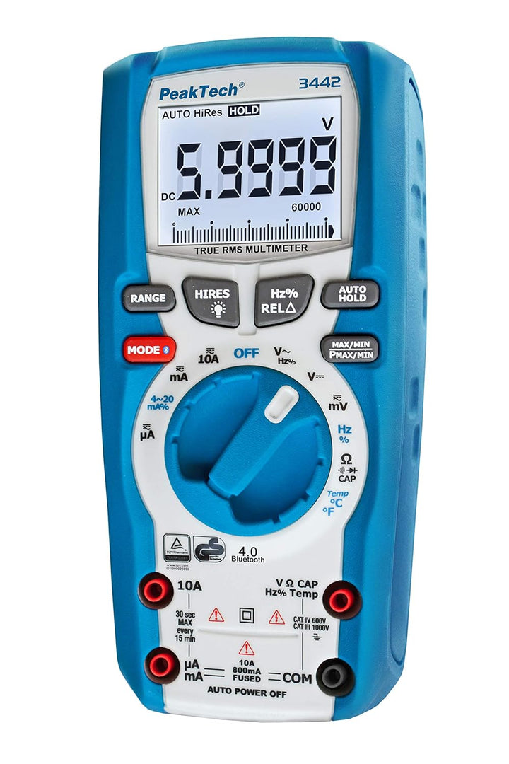 PeakTech P 3442 True RMS Digital Multimeter für Elektriker mit 60000 Counts & 4.0 Bluetooth & P 6227