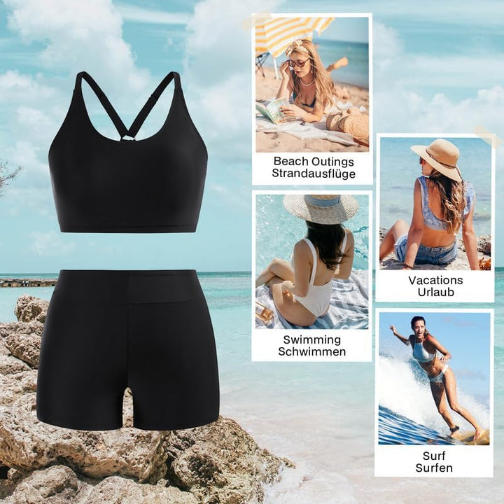 Hanna Nikole Sportlich Tankini Damen Grosse Grössen Dreiteilig Tank Aushöhlen Oberteil mit Boyshorts