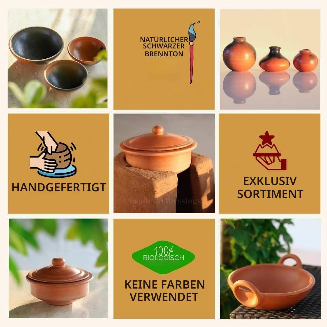 Swadeshi Blessings HandMade Exclusive Range Unglasierter irdener Kadai/Mud Handi/Mitti Ke Bartan/Ton