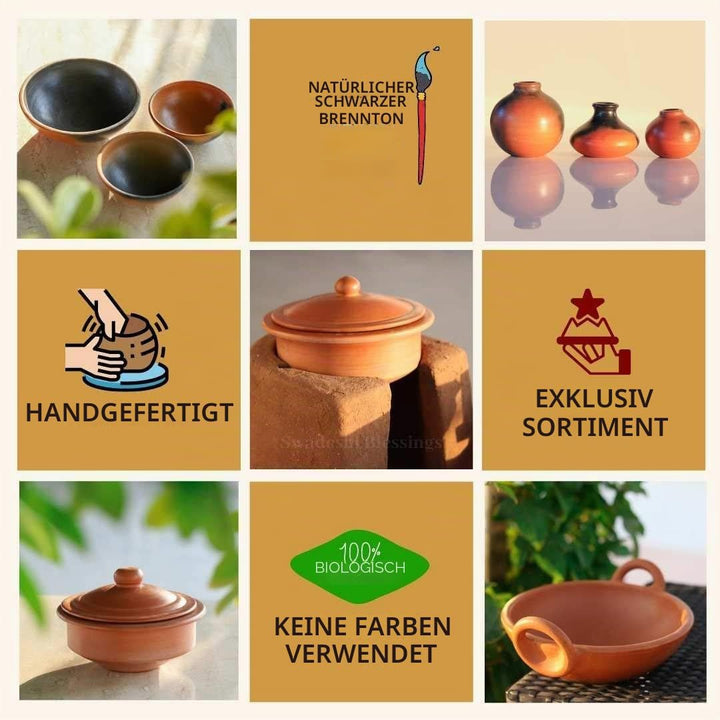Swadeshi Blessings HandMade Exclusive Range Unglasierter irdener Kadai/Mud Handi/Mitti Ke Bartan/Ton