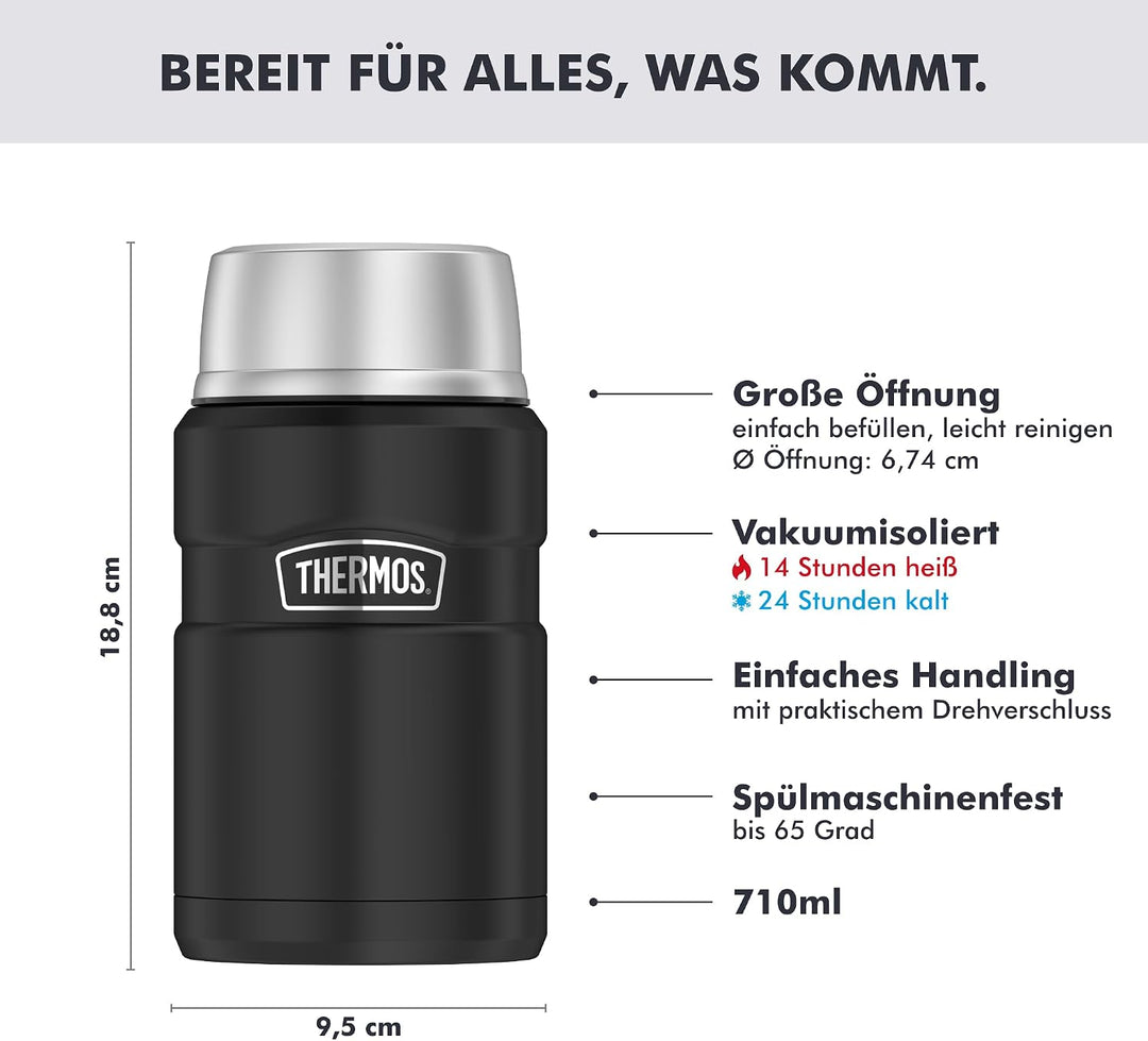 Thermos STAINLESS KING FOOD JAR 0,71l, black, Thermosbehälter aus Edelstahl, 14h heiss / 24h kalt, a