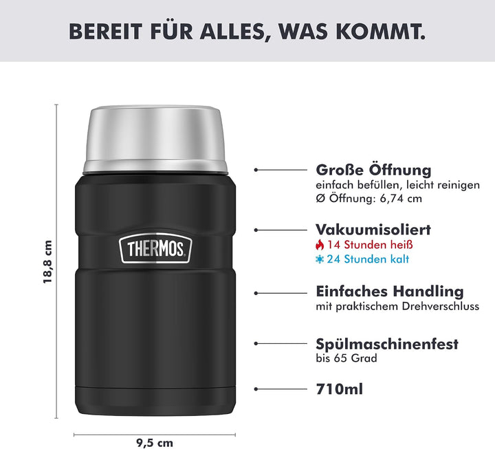 Thermos STAINLESS KING FOOD JAR 0,71l, black, Thermosbehälter aus Edelstahl, 14h heiss / 24h kalt, a