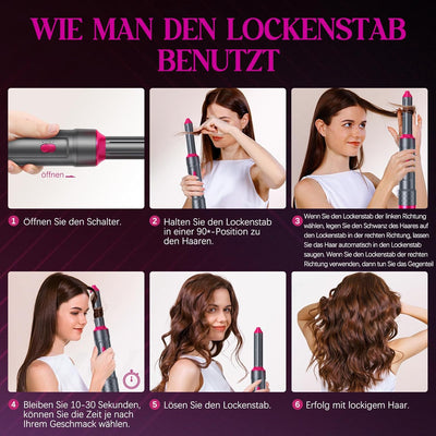 ChapStick 6 in 1 Warmluftbürste Set, Airstyler, Negativ Lonen Haarstyler mit Lockenstab automatisch,