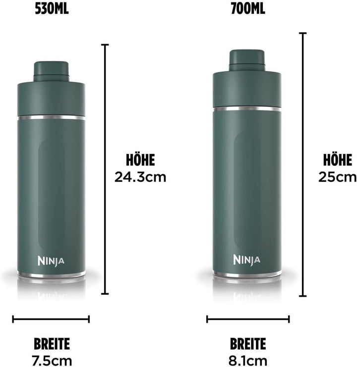 Ninja Thirsti Wasserflasche, Thermobecher to go, 700ml, auslaufsicherer Deckel, für kohlensäurehalti