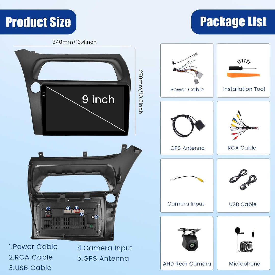 Inefala 4G+128G Android 15 Autoradio für Honda Civic VIII 2006-2011, Wireless Carplay & Android Auto