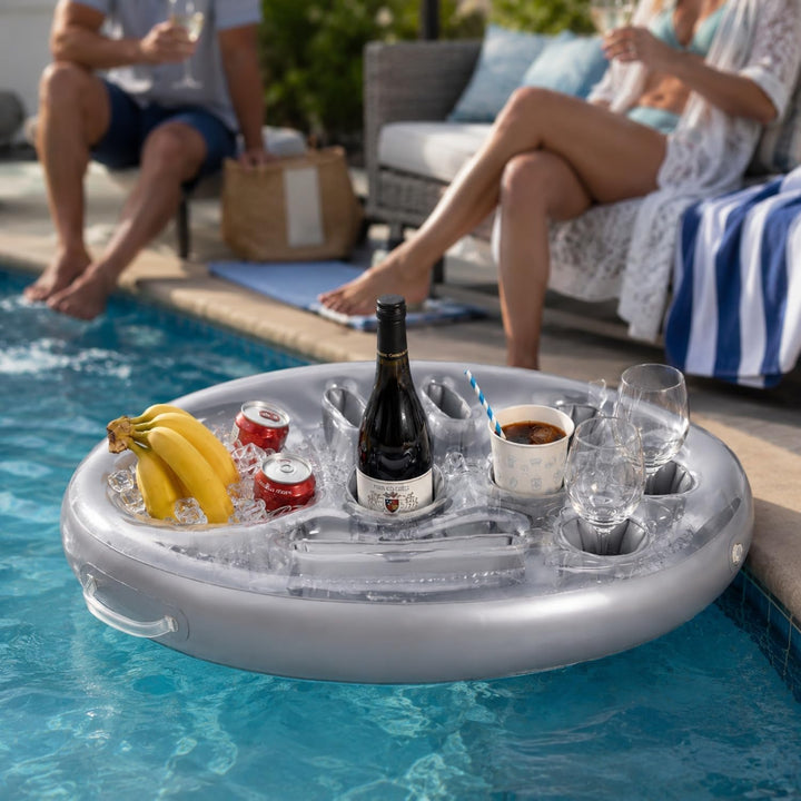 Morofme Getränkehalter Pool, 2 in1 Snackhalter Aufblasbarer Getränkehalte 8 Löcher Grosse Kapazität,