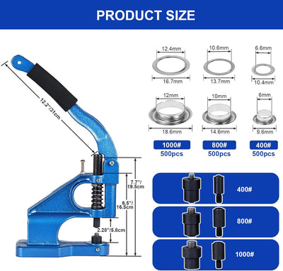 FreeTec Handpresse Maschine Ösenstanze Nietenpresse Druckknopfpresse Handpresse Nieten Ösen, 3 austa