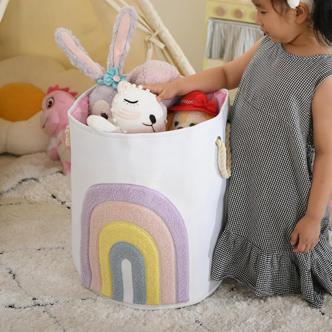 INough Baby Wäschekorb Rosa Wäschesammler, Canvas 58L Extra Grosser Babywäschekorb mit Zugverschluss