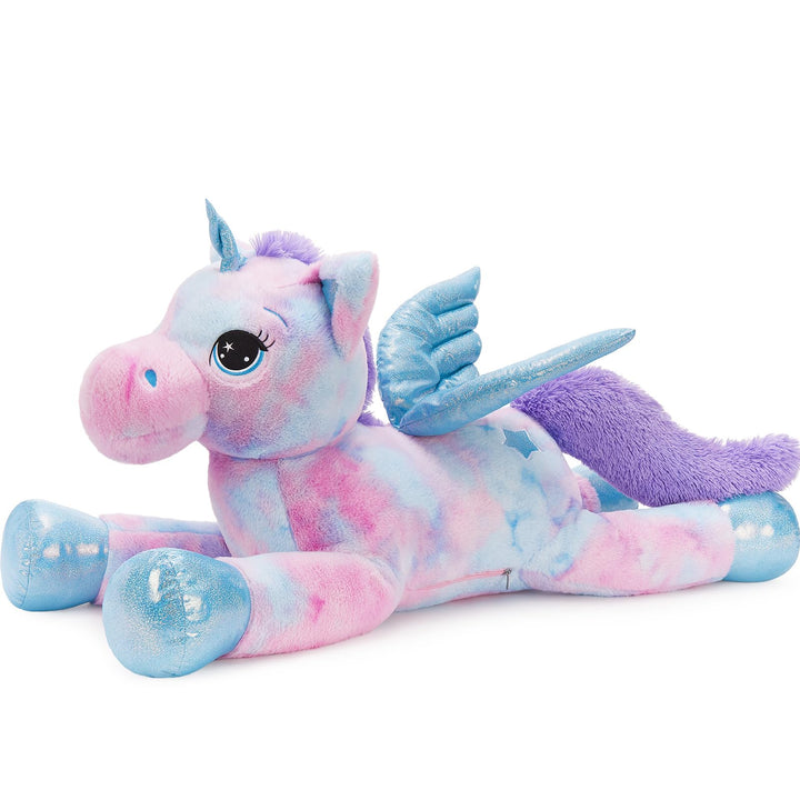 MorisMos Einhorn Kuscheltier gross XXL mit flügel, 110cm riesen Einhorn Stofftier Plüschtier, Gesche