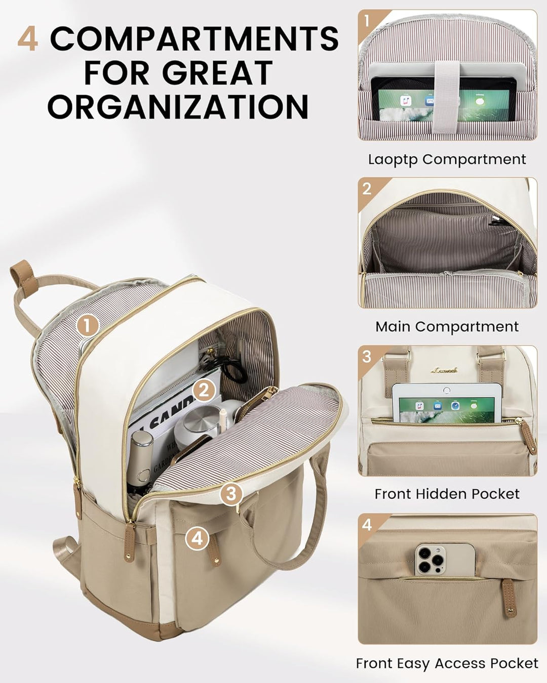 LOVEVOOK Rucksack Damen, 17 Zoll Laptop Schulrucksack Reiserucksack Wasserdicht Arbeitstasche Backpa