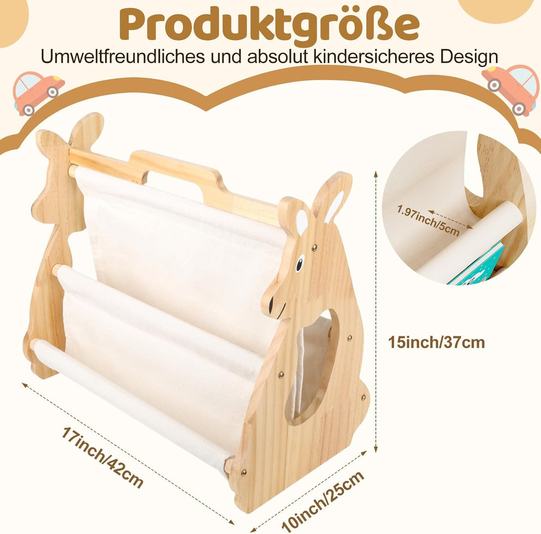 Bücherregal Kinder, Montessori Regal mit Doppelter Seite Holzregal Bücherkiste Tragbar mit Griff Off