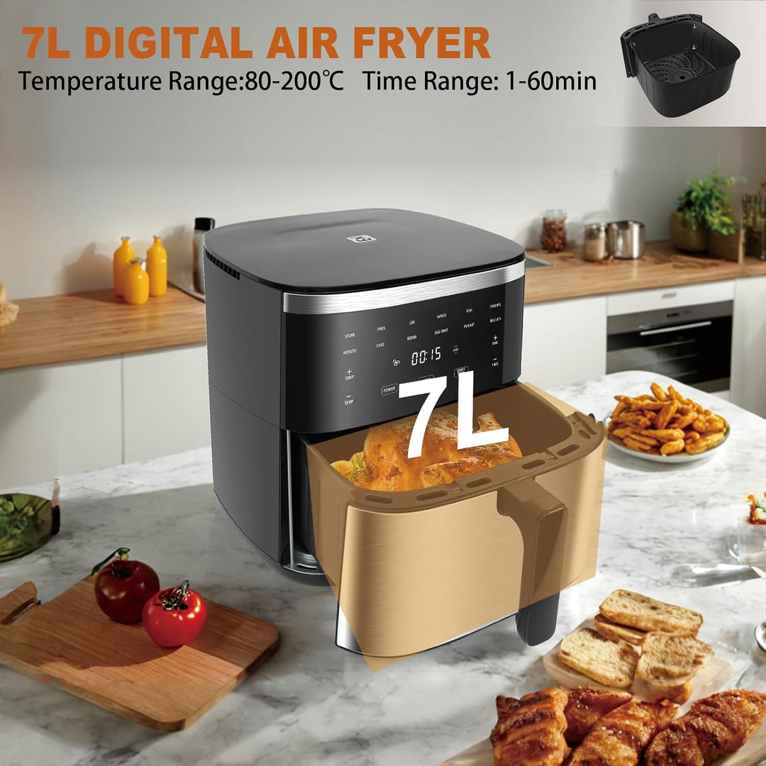 Heissluftfritteuse 7L XXL mit Touchscreen, 12 Voreingestellte Programme, Digitale Anzeige, Ohne Öl,