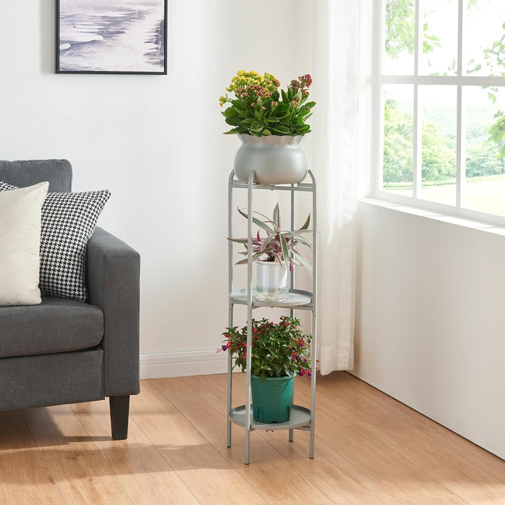 [en.casa] Blumenständer Altena Pflanzenständer mit Blumentopf und 2 Ablagen Metall Grau Pflanzenrega
