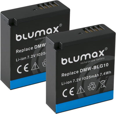 2X Blumax DMW BLG10e Akku 1025mAh + Dual LCD-Ladegerät - Panasonic Lumix Panasonic Lumix DC-TZ95D DC