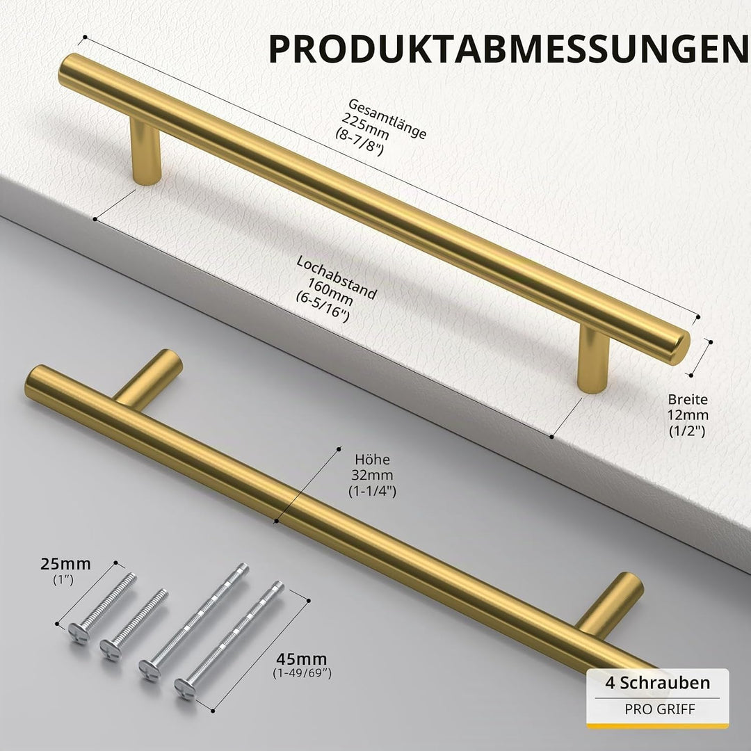 goldenwarm Möbelknöpfe Stangengriff Golden Modern Griffe Bohrlochabstand 160mm Möbelgriffe Edelstahl
