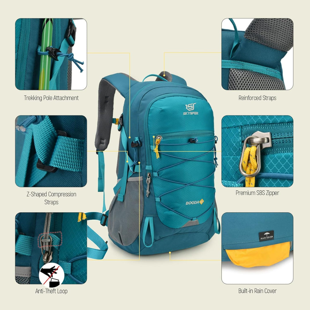 SKYSPER Wanderrucksack 25L, Klein Rucksack mit Rückenbelüftung aus atmungsaktivem 3D Air Mesh Tagesr