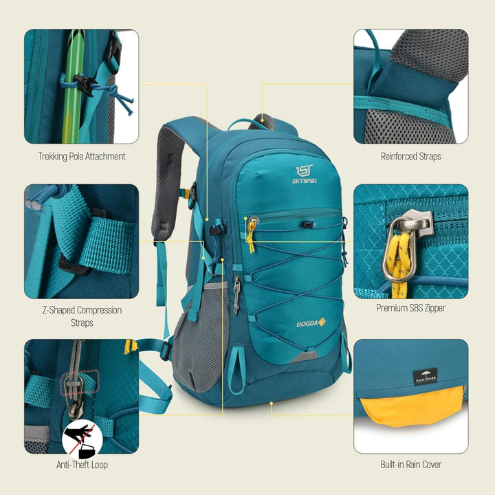 SKYSPER Wanderrucksack 25L, Klein Rucksack mit Rückenbelüftung aus atmungsaktivem 3D Air Mesh Tagesr