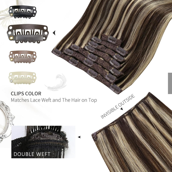 Moresoo Echthaar Extensions Clip in Haarverlängerung Remy Echthaar Clip in Extensions Echthaar Dunke