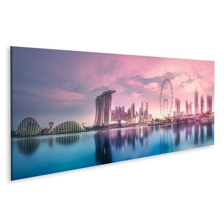 islandburner Bild auf Leinwand Lila Malerischer Sonnenuntergang Marina Bay Skyline Singapur Bilder W