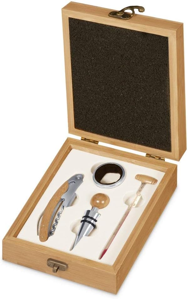 Maverton Weinöffner-Set personalisiert Weinset Sommelier Set - Geschenkbox Holzbox + 4er Weinzubehör