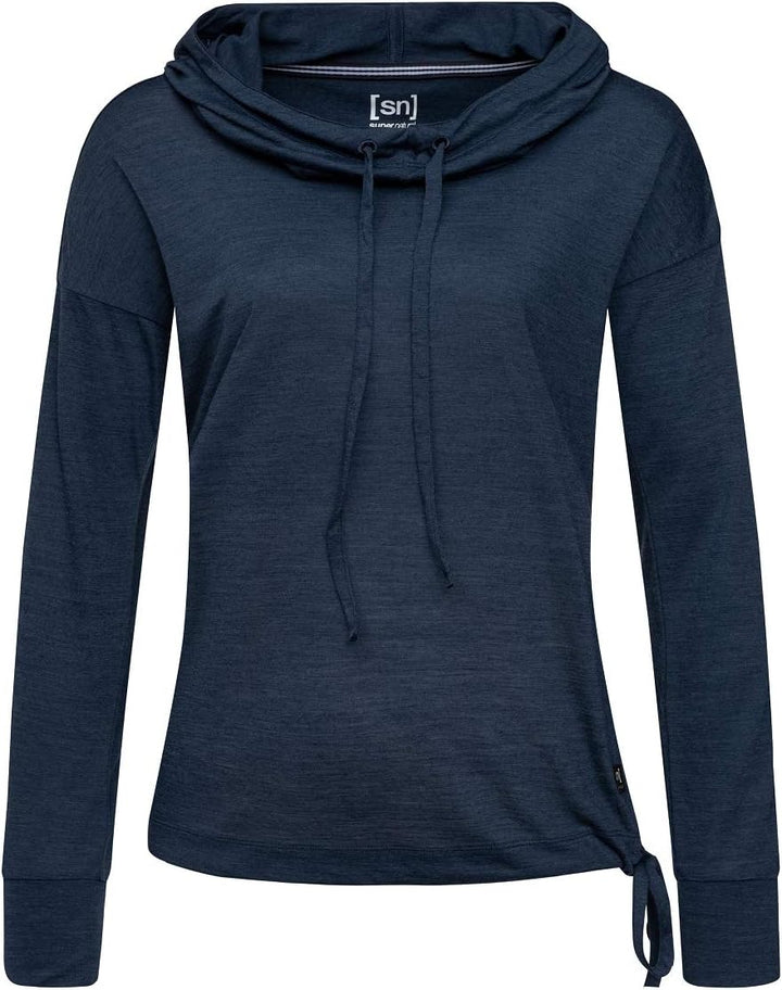 super.natural Damen Kapuzenpullover, Mit Merinowolle, W FUNNEL HOODIE Dunkelblau Meliert XS, Dunkelb
