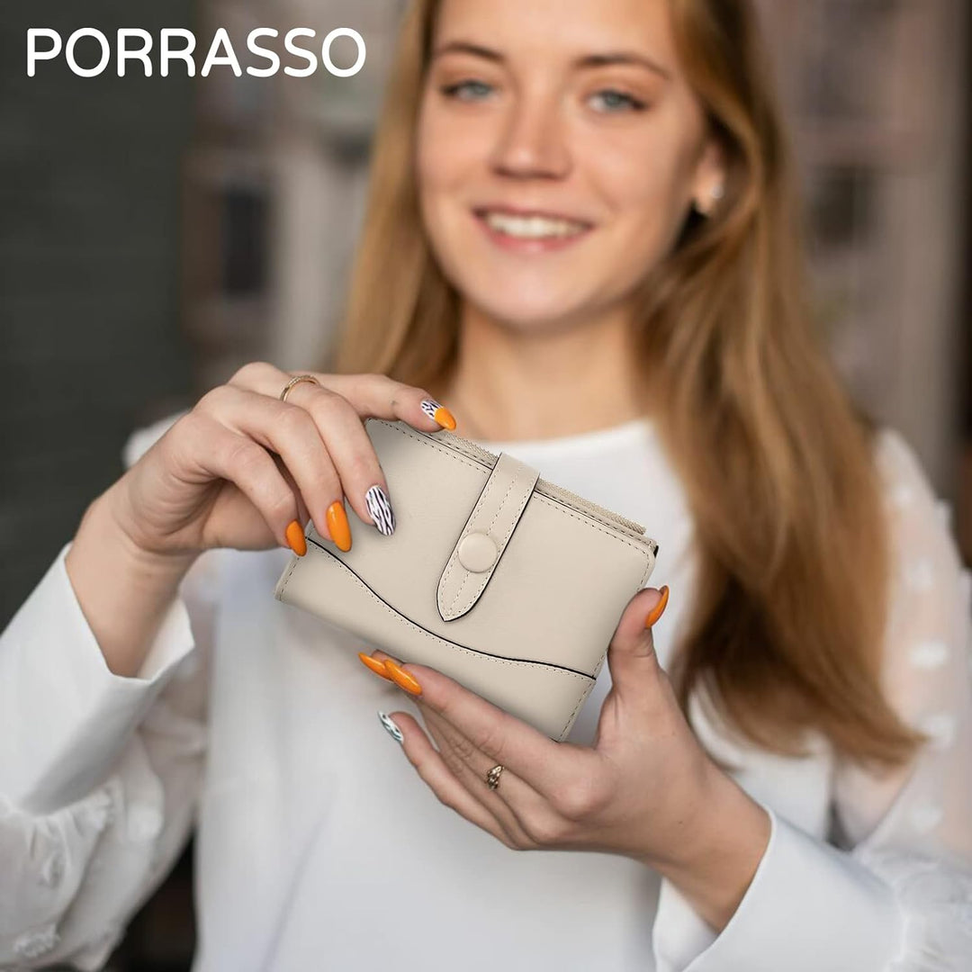 PORRASSO Geldbörse Damen Klein Mode Geldbeutel PU Leder Kreditkartenetui Frauen Portemonnaie Briefta