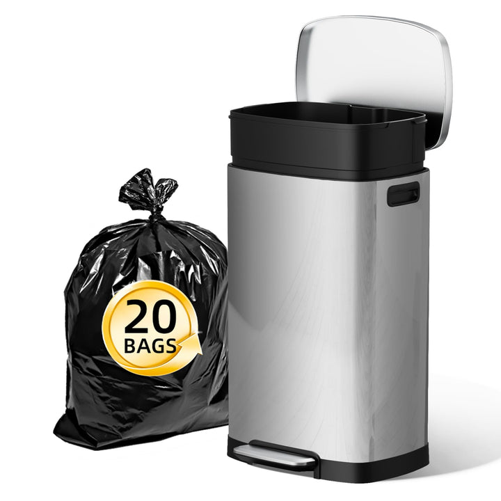 KSSKSS Mülleimer Küche, 50 Liter Edelstahl Abfalleimer, 50L Treteimer mit sanft schliessendem Deckel