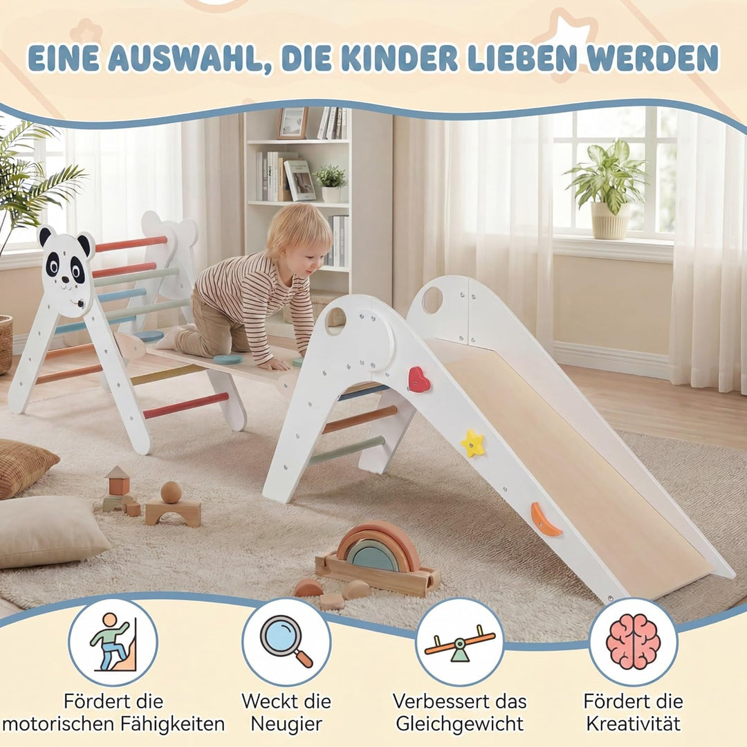 RELAX4LIFE 3er Set Montessori Kletterdreieck, Indoor Klettergerüst mit Rutsche, Rampe & Kletterleite