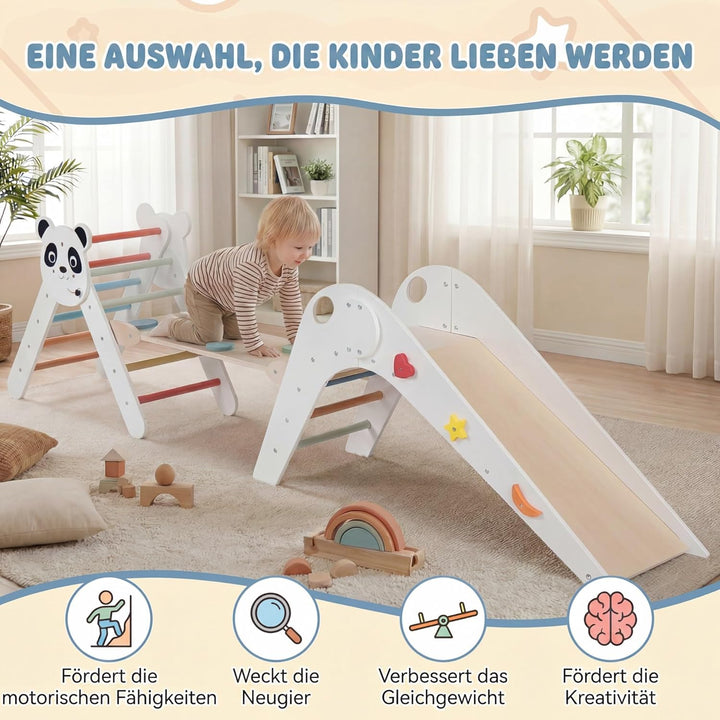 RELAX4LIFE 3er Set Montessori Kletterdreieck, Indoor Klettergerüst mit Rutsche, Rampe & Kletterleite