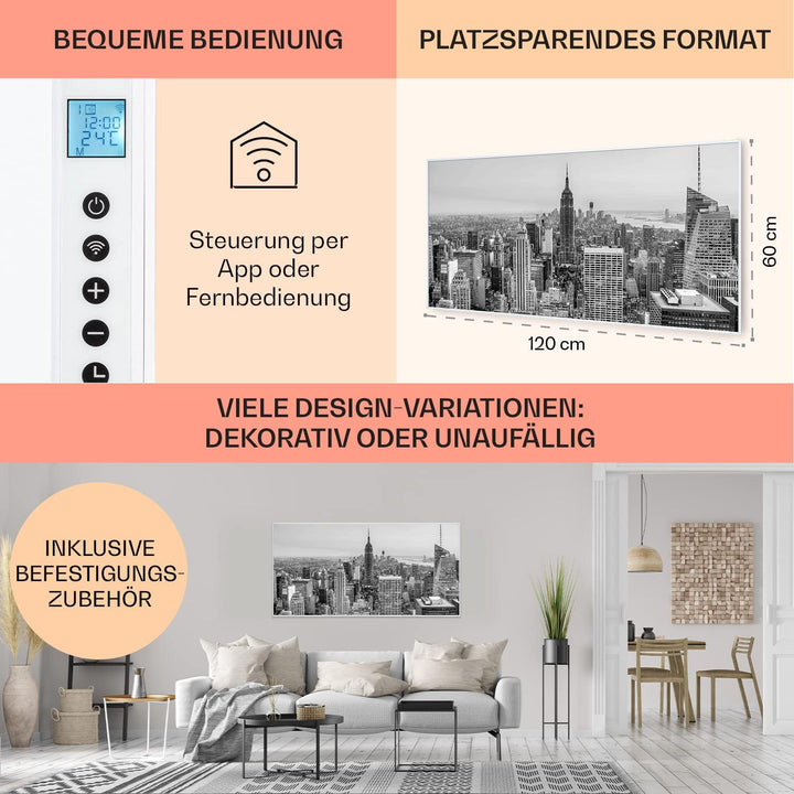 Klarstein Air Art Smart Infrarotheizung, Infrarot Heizung mit IoT/WiFi App-Steuerung, Erkennung Offe