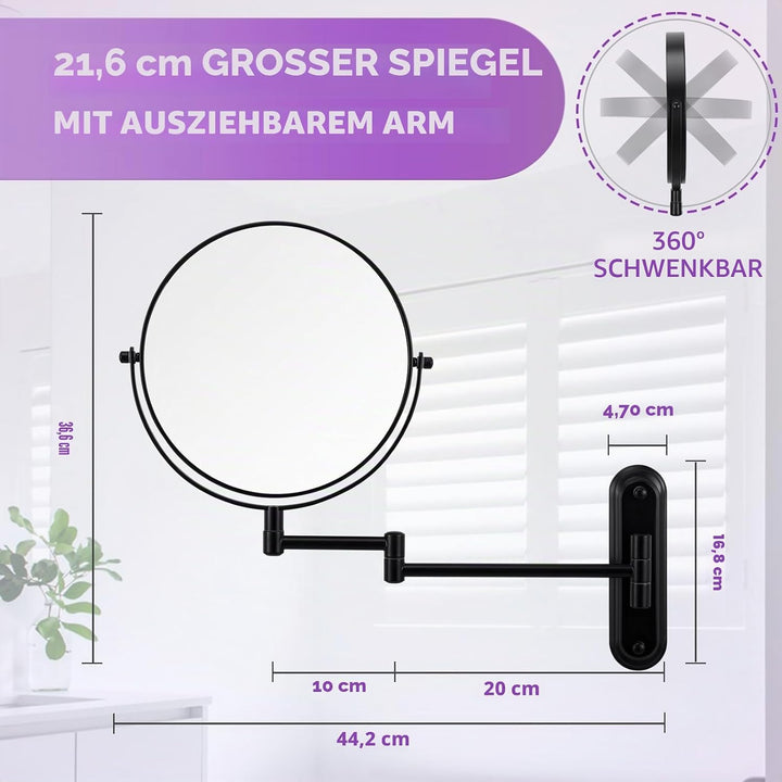 VORREMIRR Wandmontierter Make-up-Spiegel - 1X / 15X Vergrössernder Make-up-Spiegel mit erweitertem A