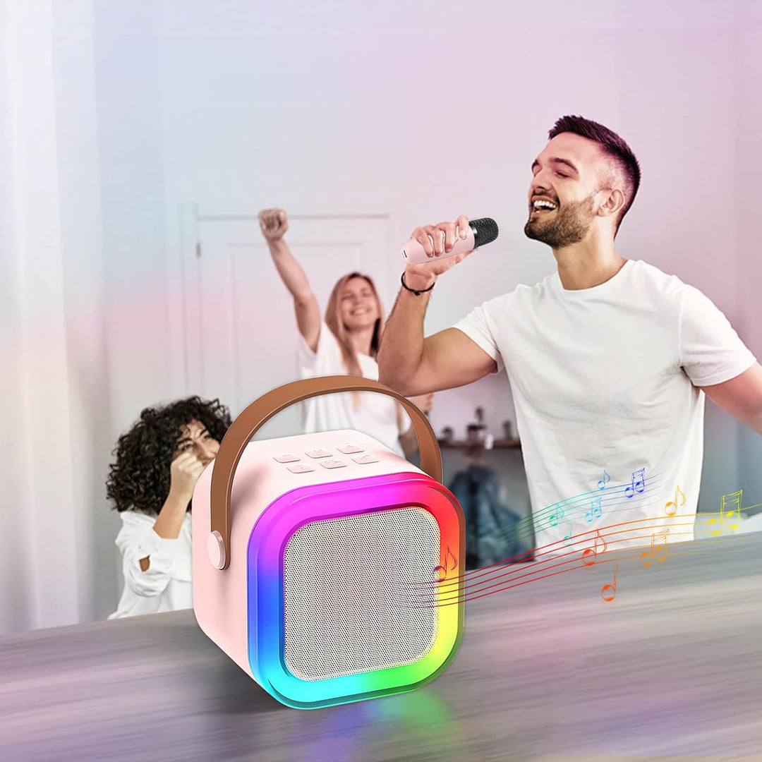 Mini Karaoke Maschine mit 2 Drahtlosen Mikrofonen, Karaoke Maschine Kinder, tragbarer Bluetooth-Laut