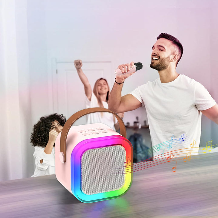 Mini Karaoke Maschine mit 2 Drahtlosen Mikrofonen, Karaoke Maschine Kinder, tragbarer Bluetooth-Laut