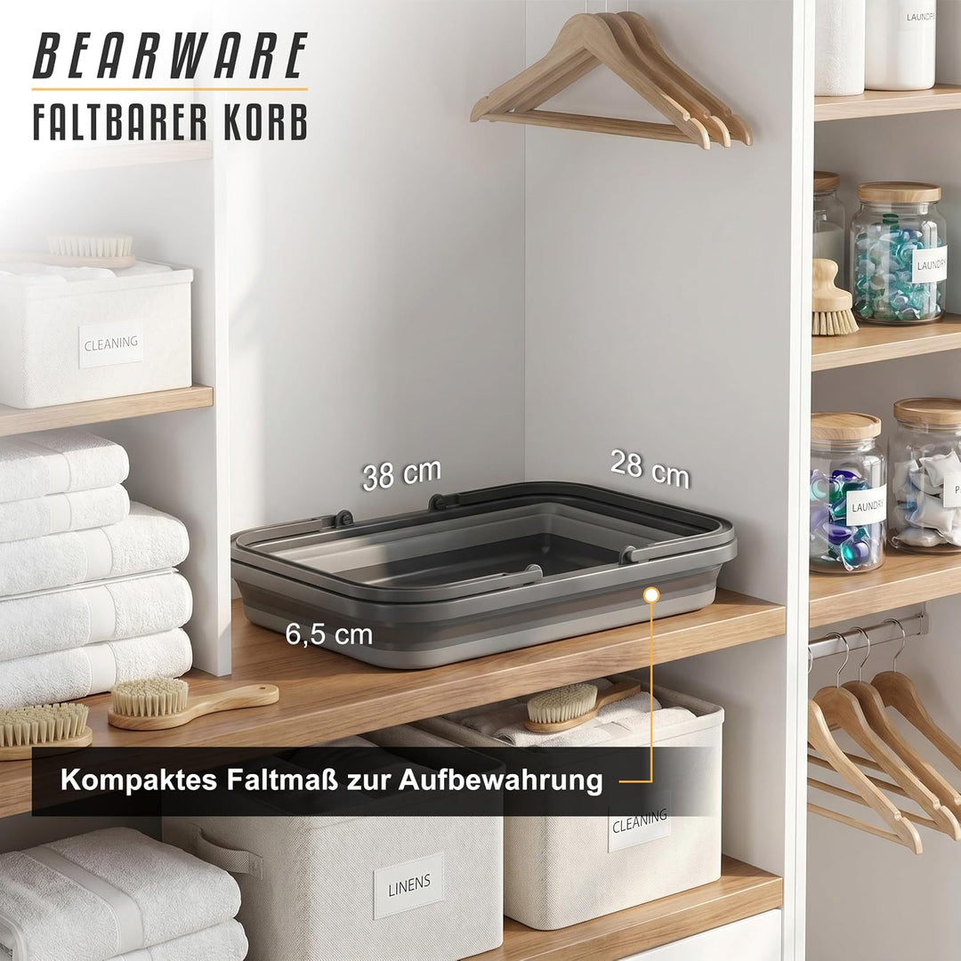 Bearware - Faltbarer Korb mit Griffen – 10 Liter – Einkaufskorb Picknickkorb Wäschekorb zusammenklap