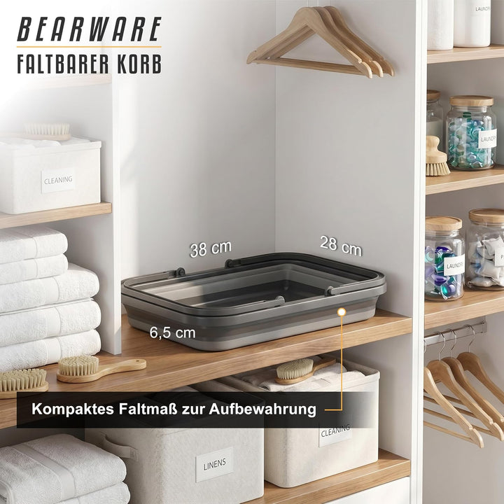 Bearware - Faltbarer Korb mit Griffen – 10 Liter – Einkaufskorb Picknickkorb Wäschekorb zusammenklap