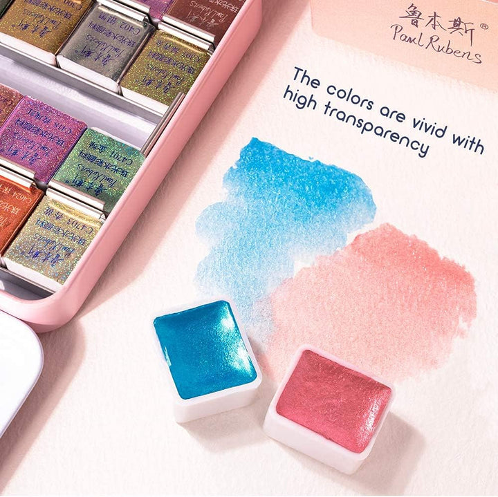 Paul Rubens 48 Aquarellfarben, Perlglanzfarben Solid Wasserfarben Zeichnung Kleine Pfanne mit Metall