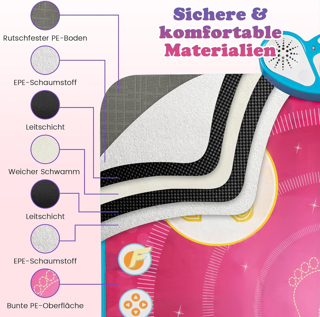 COSTWAY Tanzmatte Kinder, Musikmatte mit Led-Leuchten & Memory-Spiel & 8 Musik, Musik Matte, Geburts
