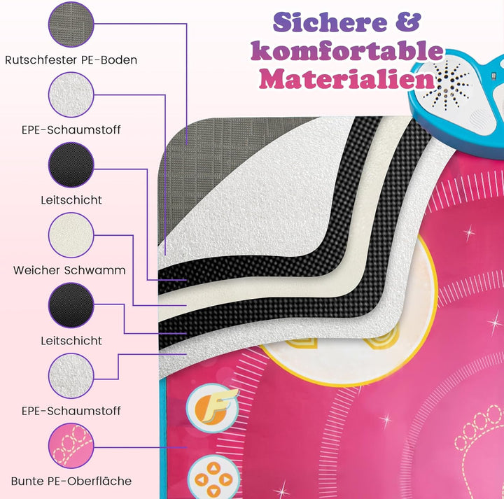 COSTWAY Tanzmatte Kinder, Musikmatte mit Led-Leuchten & Memory-Spiel & 8 Musik, Musik Matte, Geburts