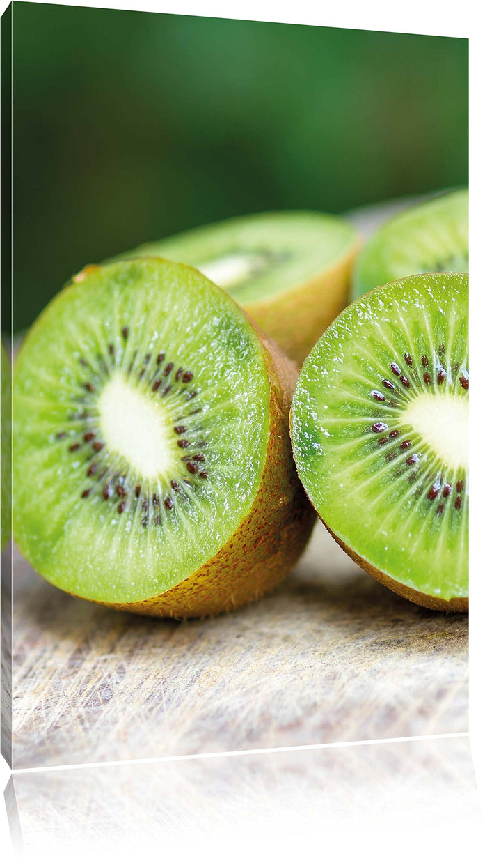 Kiwi Fruits Früchte Grün, Format: 100x70 auf Leinwand, XXL riesige Bilder fertig gerahmt mit Keilrah