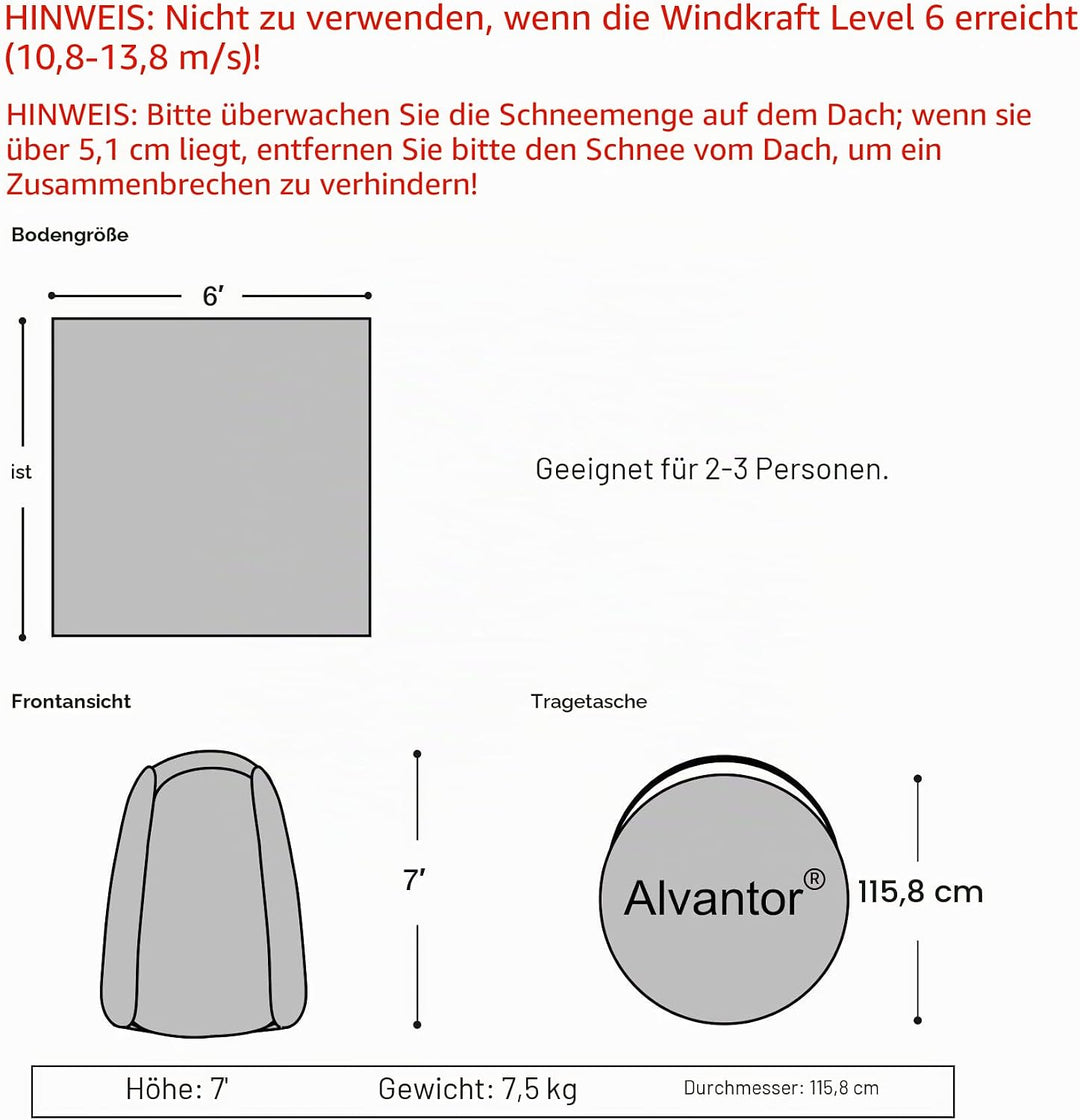 Alvantor Pop-Up-Bubble-Zelt, Instant Iglu-Zelt für 2 bis 3 Personen, Sichtschutzhaus für Terrasse, g