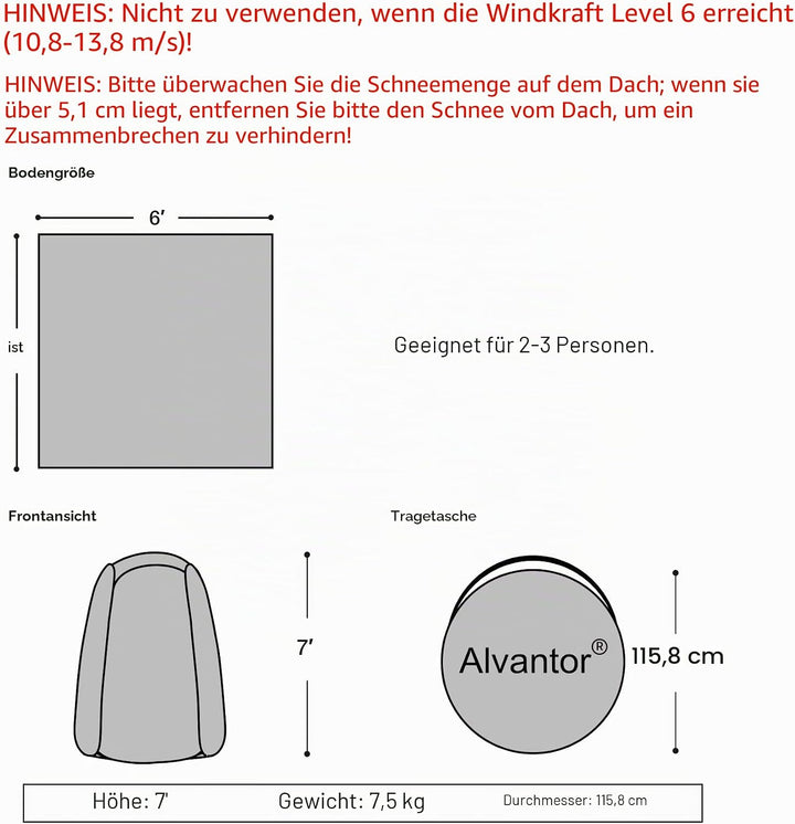Alvantor Pop-Up-Bubble-Zelt, Instant Iglu-Zelt für 2 bis 3 Personen, Sichtschutzhaus für Terrasse, g